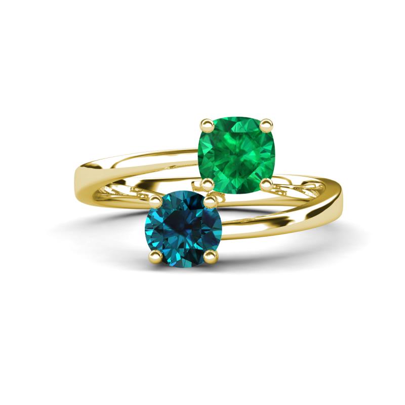 Jianna 6.00 mm Cushion Lab Created Emerald and Round Blue Diamond 2 Stone Promise Ring 
