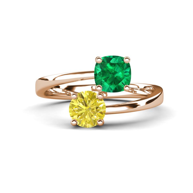 Jianna 6.00 mm Cushion Lab Created Emerald and Round Yellow Diamond 2 Stone Promise Ring 