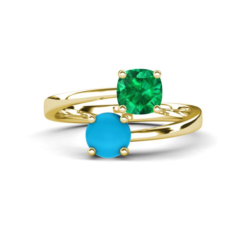 Jianna 6.00 mm Cushion Lab Created Emerald and Round Turquoise 2 Stone Promise Ring 