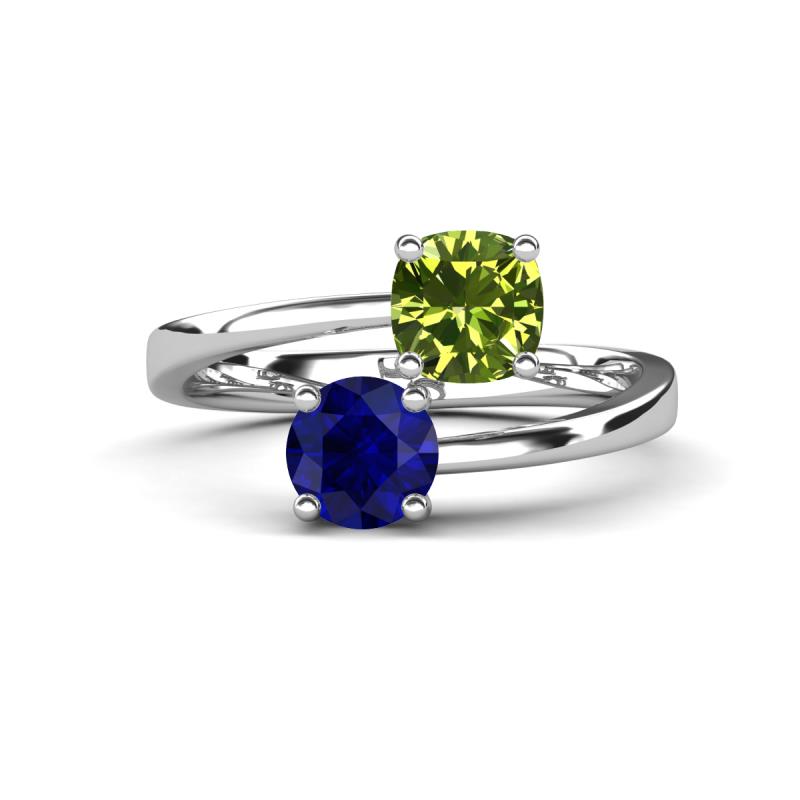 Jianna 6.00 mm Cushion Peridot and Round Blue Sapphire 2 Stone Promise Ring 