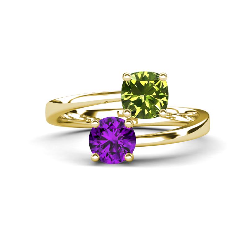 Jianna 6.00 mm Cushion Peridot and Round Amethyst 2 Stone Promise Ring 