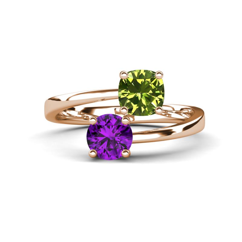 Jianna 6.00 mm Cushion Peridot and Round Amethyst 2 Stone Promise Ring 