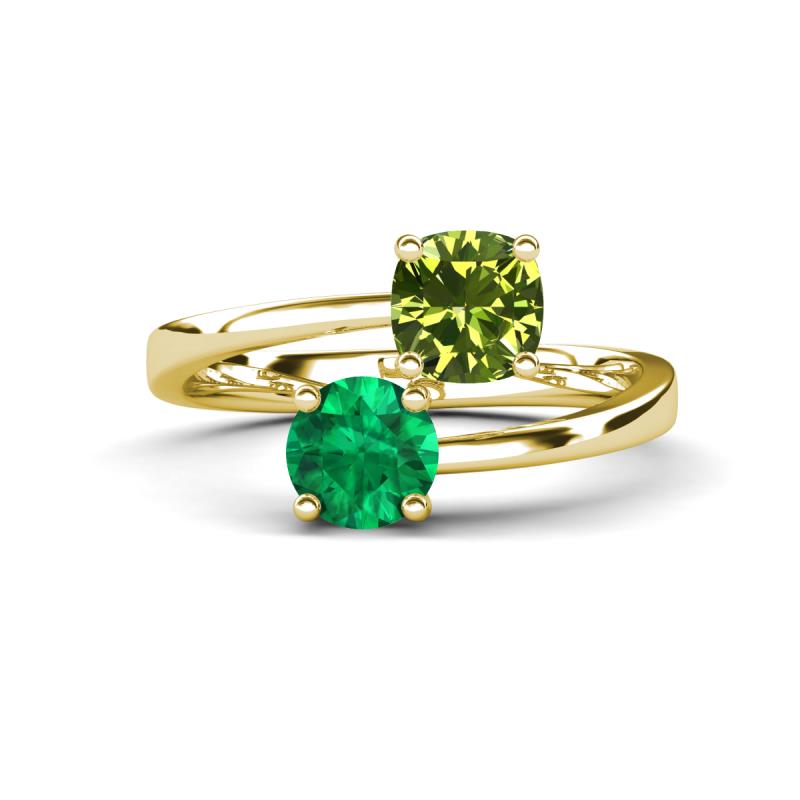 Jianna 6.00 mm Cushion Peridot and Round Emerald 2 Stone Promise Ring 