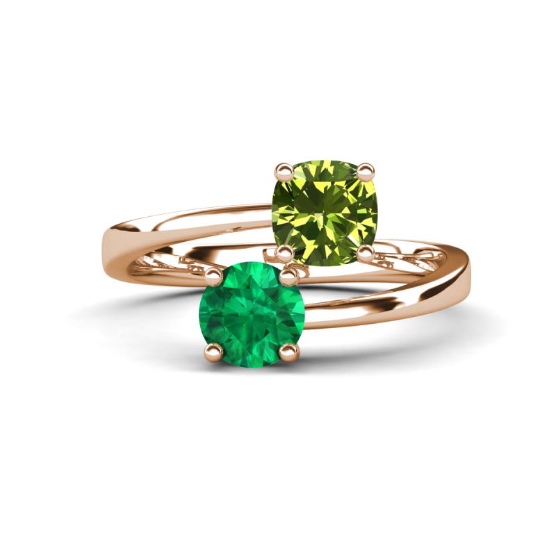 Jianna 6.00 mm Cushion Peridot and Round Emerald 2 Stone Promise Ring 