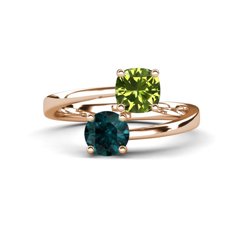 Jianna 6.00 mm Cushion Peridot and Round London Blue Topaz 2 Stone Promise Ring 