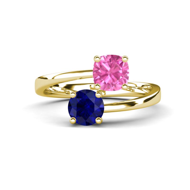 Jianna 6.00 mm Cushion Lab Created Pink Sapphire and Round Blue Sapphire 2 Stone Promise Ring 