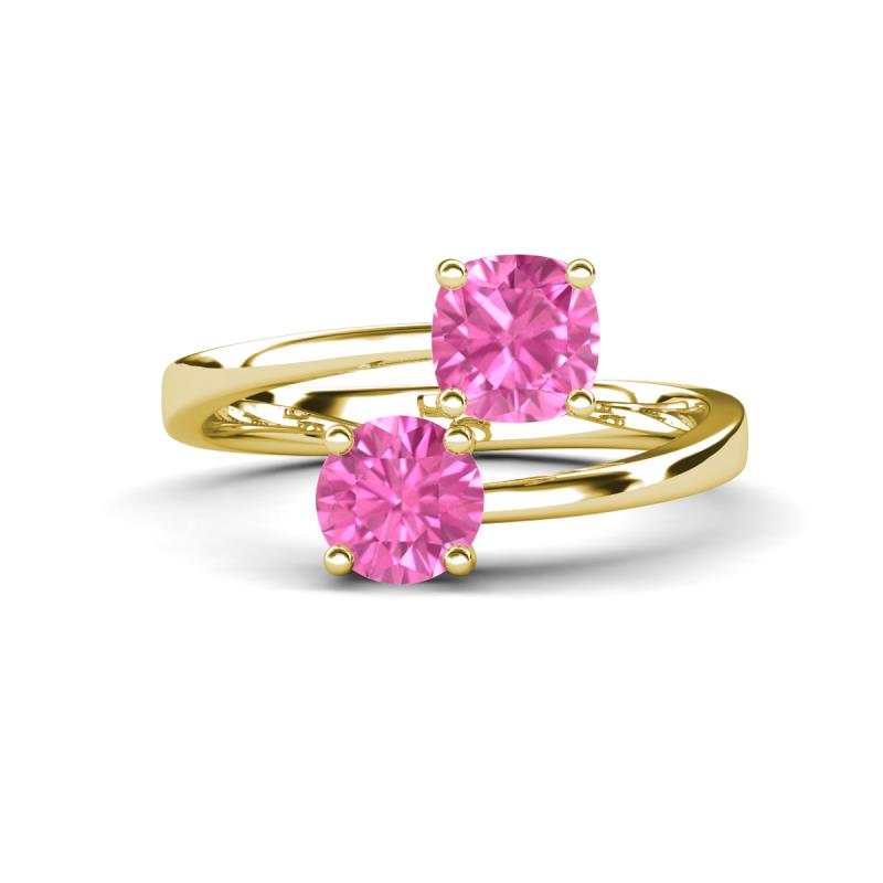Jianna 6.00 mm Cushion and Round Lab Created Pink Sapphire 2 Stone Promise Ring 