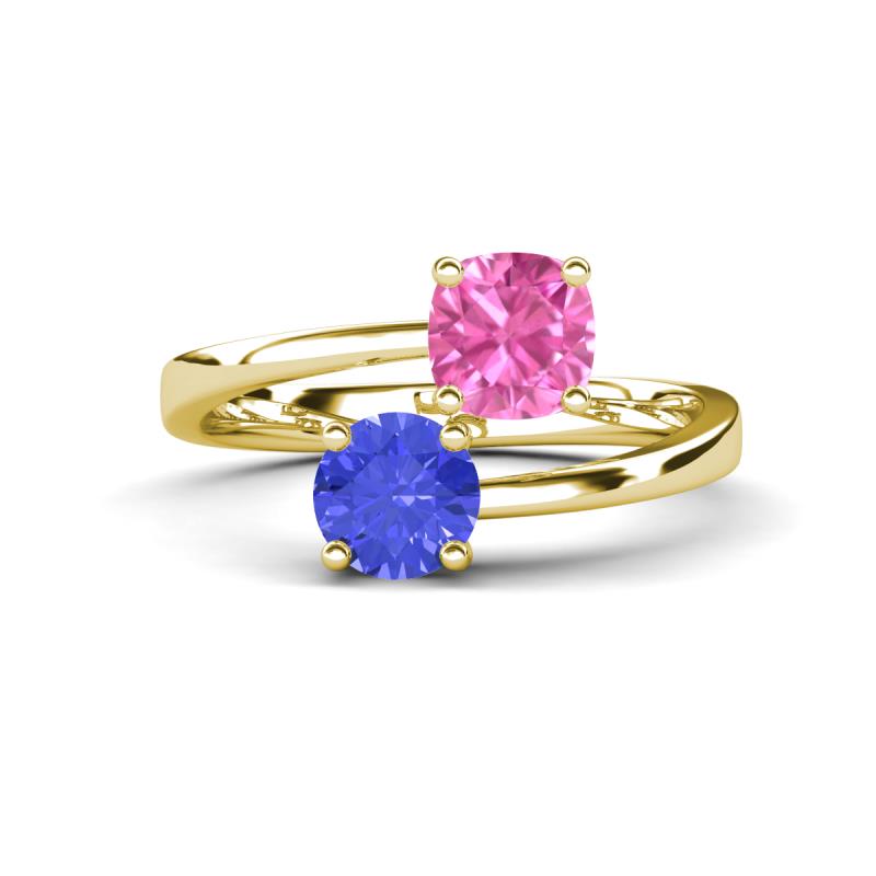 Jianna 6.00 mm Cushion Lab Created Pink Sapphire and Round Tanzanite 2 Stone Promise Ring 