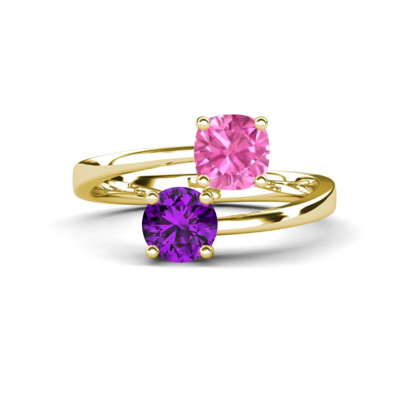 Jianna 6.00 mm Cushion Lab Created Pink Sapphire and Round Amethyst 2 Stone Promise Ring 