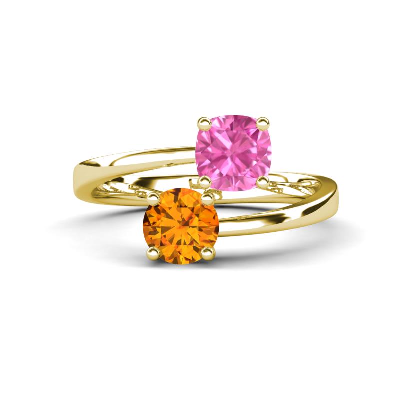 Jianna 6.00 mm Cushion Lab Created Pink Sapphire and Round Citrine 2 Stone Promise Ring 
