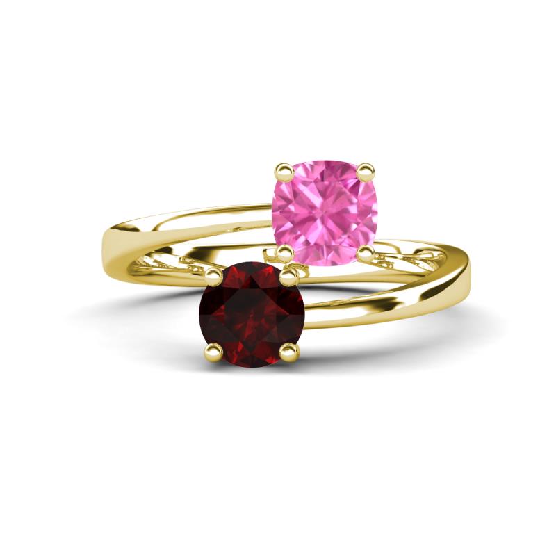 Jianna 6.00 mm Cushion Lab Created Pink Sapphire and Round Red Garnet 2 Stone Promise Ring 