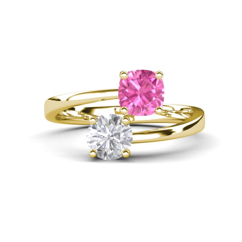 Jianna 6.00 mm Cushion Lab Created Pink Sapphire and Round White Sapphire 2 Stone Promise Ring 