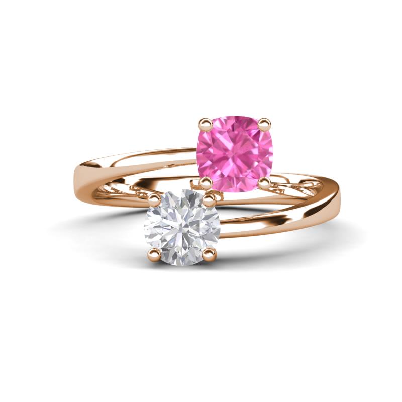 Jianna 6.00 mm Cushion Lab Created Pink Sapphire and Round White Sapphire 2 Stone Promise Ring 