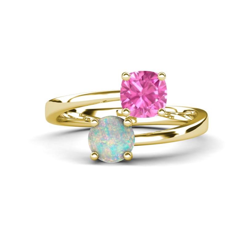Jianna 6.00 mm Cushion Lab Created Pink Sapphire and Round Opal 2 Stone Promise Ring 