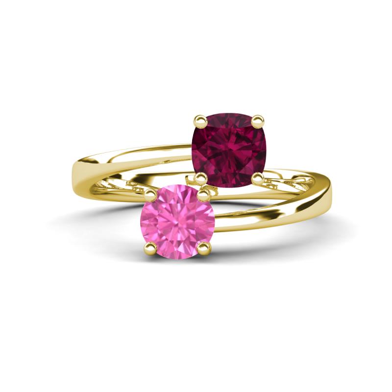 Jianna 6.00 mm Cushion Rhodolite Garnet and Round Lab Created Pink Sapphire 2 Stone Promise Ring 