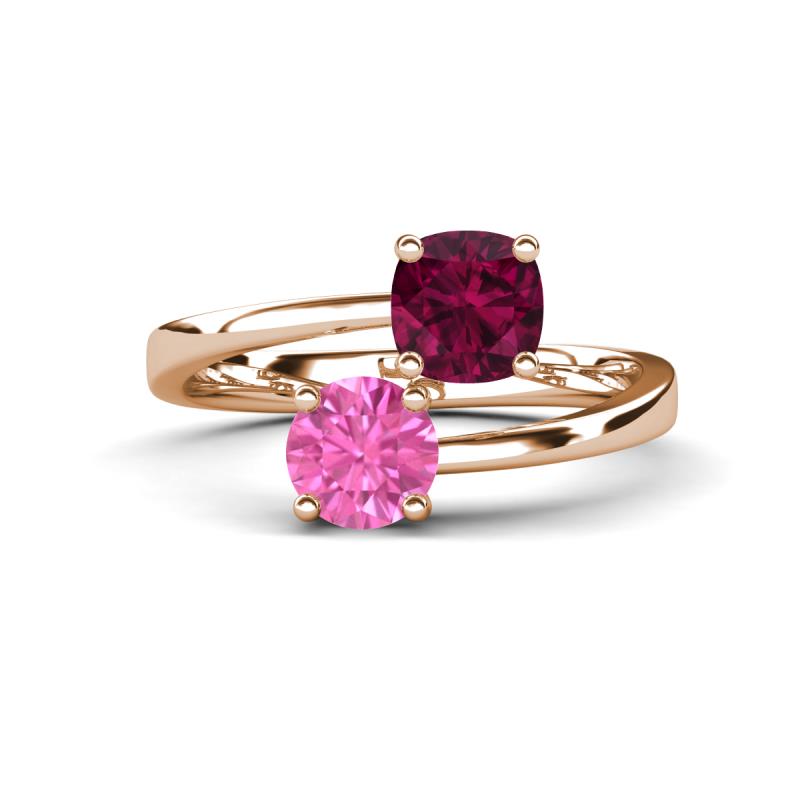 Jianna 6.00 mm Cushion Rhodolite Garnet and Round Lab Created Pink Sapphire 2 Stone Promise Ring 