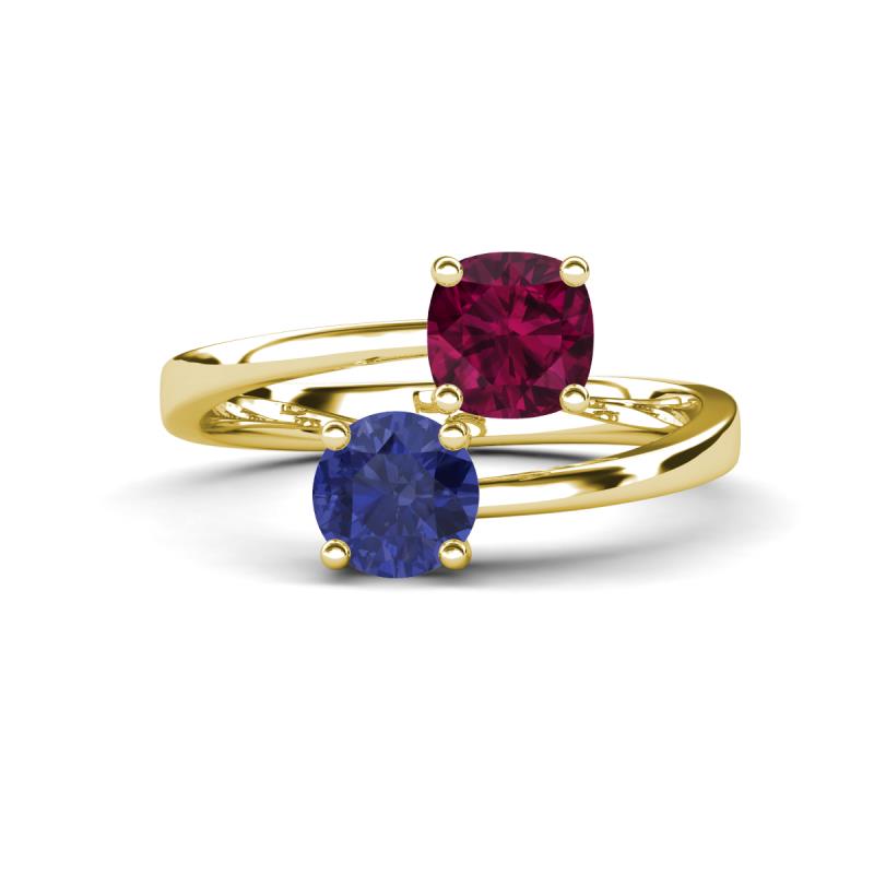 Jianna 6.00 mm Cushion Rhodolite Garnet and Round Iolite 2 Stone Promise Ring 