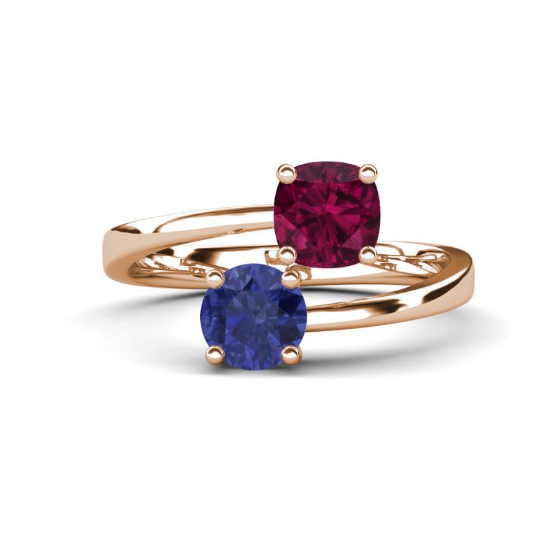 Jianna 6.00 mm Cushion Rhodolite Garnet and Round Iolite 2 Stone Promise Ring 