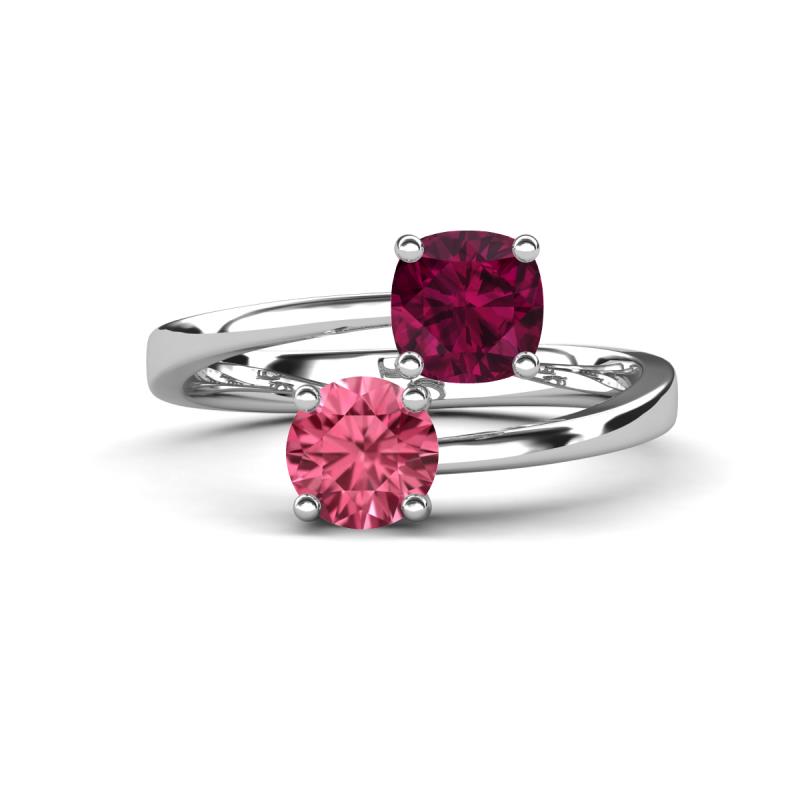 Jianna 6.00 mm Cushion Rhodolite Garnet and Round Pink Tourmaline 2 Stone Promise Ring 