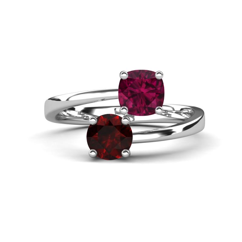 Jianna 6.00 mm Cushion Rhodolite Garnet and Round Red Garnet 2 Stone Promise Ring 