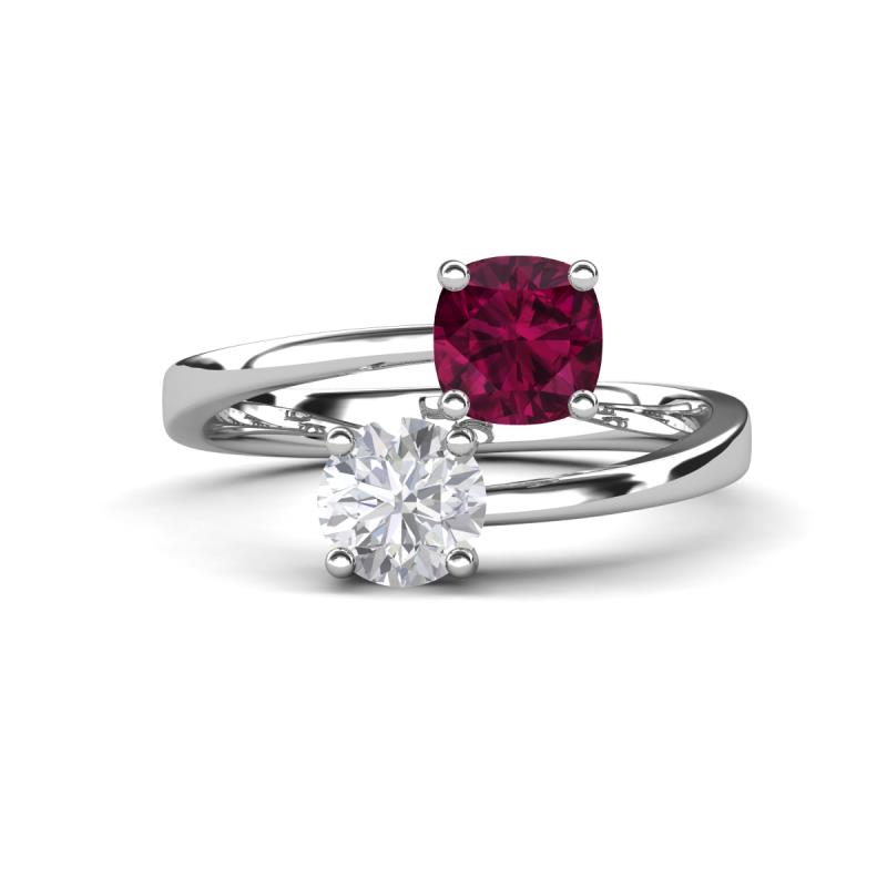 Jianna 6.00 mm Cushion Rhodolite Garnet and Round White Sapphire 2 Stone Promise Ring 