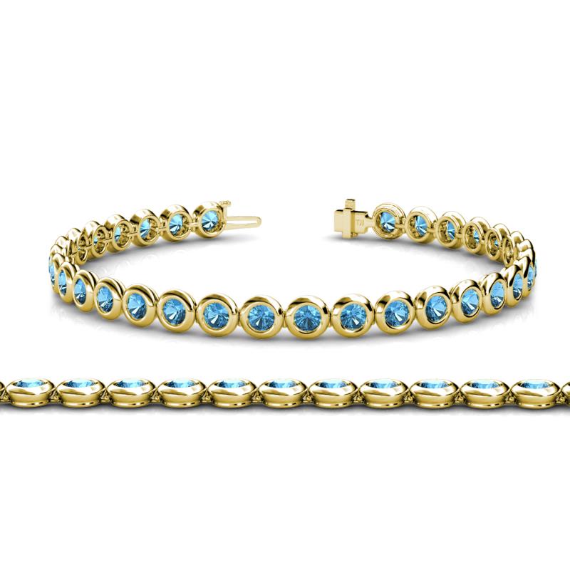 Oval Blue Topaz & Diamond Link Bracelet 14k Yellow Gold 9.62ct - CBB99