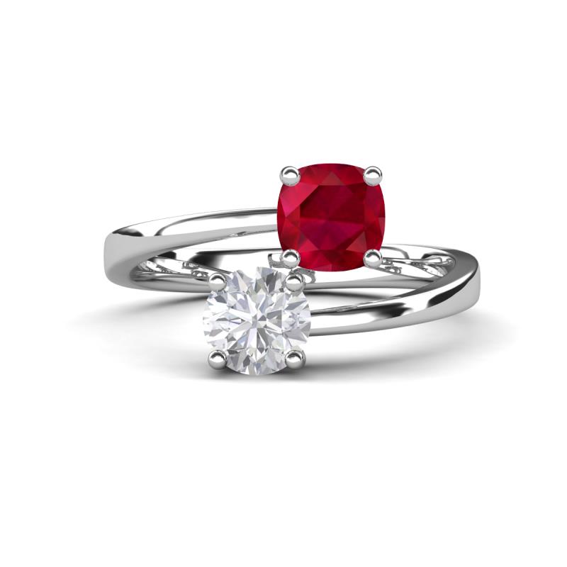 Jianna 6.00 mm Cushion Lab Created Ruby and Round White Sapphire 2 Stone Promise Ring 