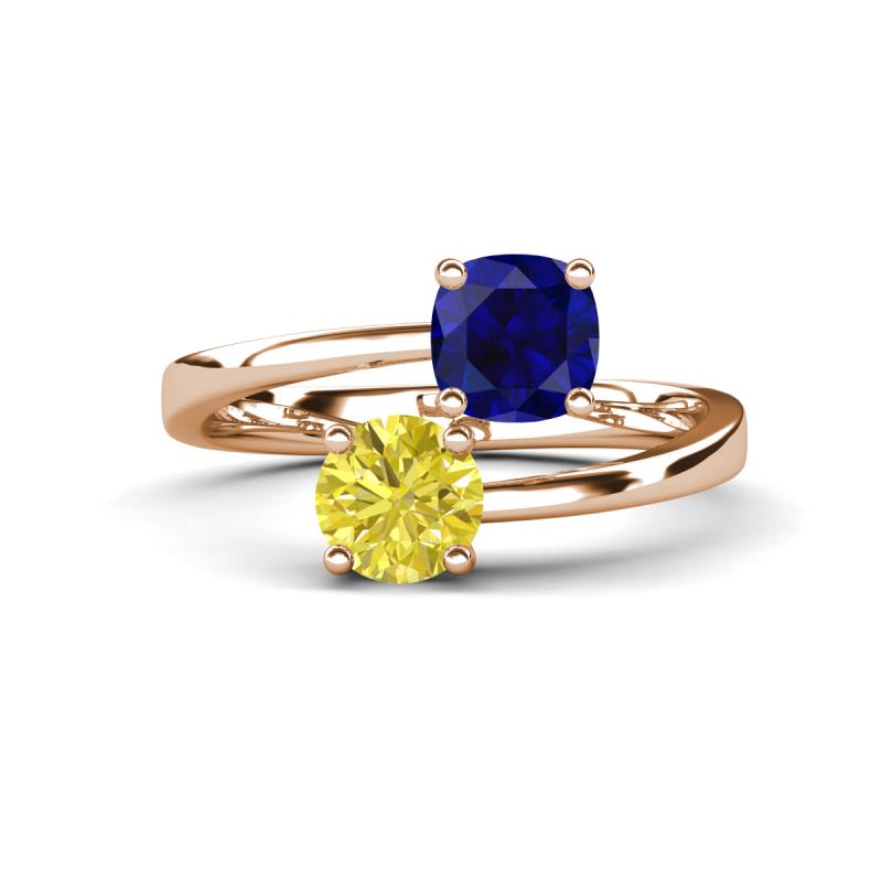 Jianna 6.00 mm Cushion Lab Created Blue Sapphire and Round Yellow Diamond 2 Stone Promise Ring 