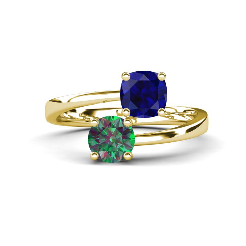 Jianna 6.00 mm Cushion Lab Created Blue Sapphire and Round Lab Created Alexandrite 2 Stone Promise Ring 