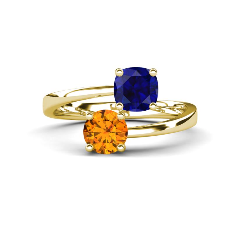 Jianna 6.00 mm Cushion Lab Created Blue Sapphire and Round Citrine 2 Stone Promise Ring 