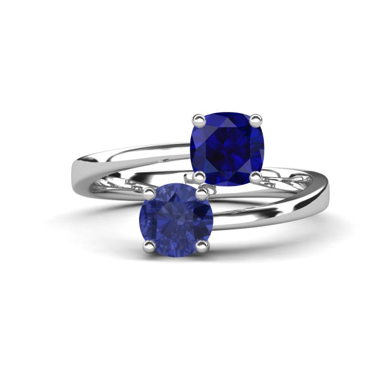 Jianna 6.00 mm Cushion Lab Created Blue Sapphire and Round Iolite 2 Stone Promise Ring 