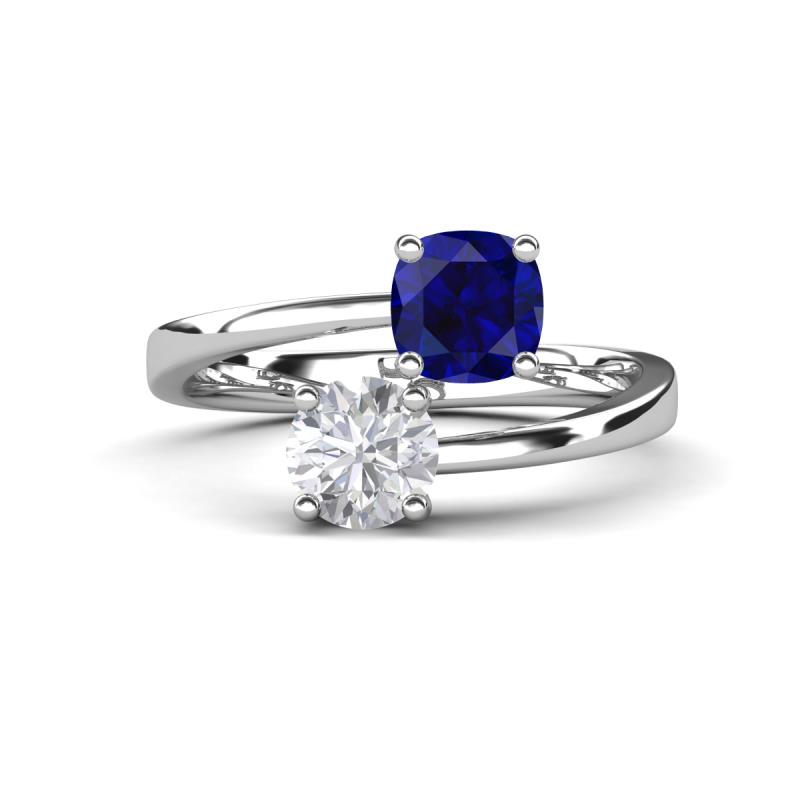 Jianna 6.00 mm Cushion Lab Created Blue Sapphire and Round White Sapphire 2 Stone Promise Ring 