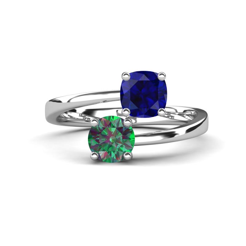 Jianna 6.00 mm Cushion Lab Created Blue Sapphire and Round Lab Created Alexandrite 2 Stone Promise Ring 