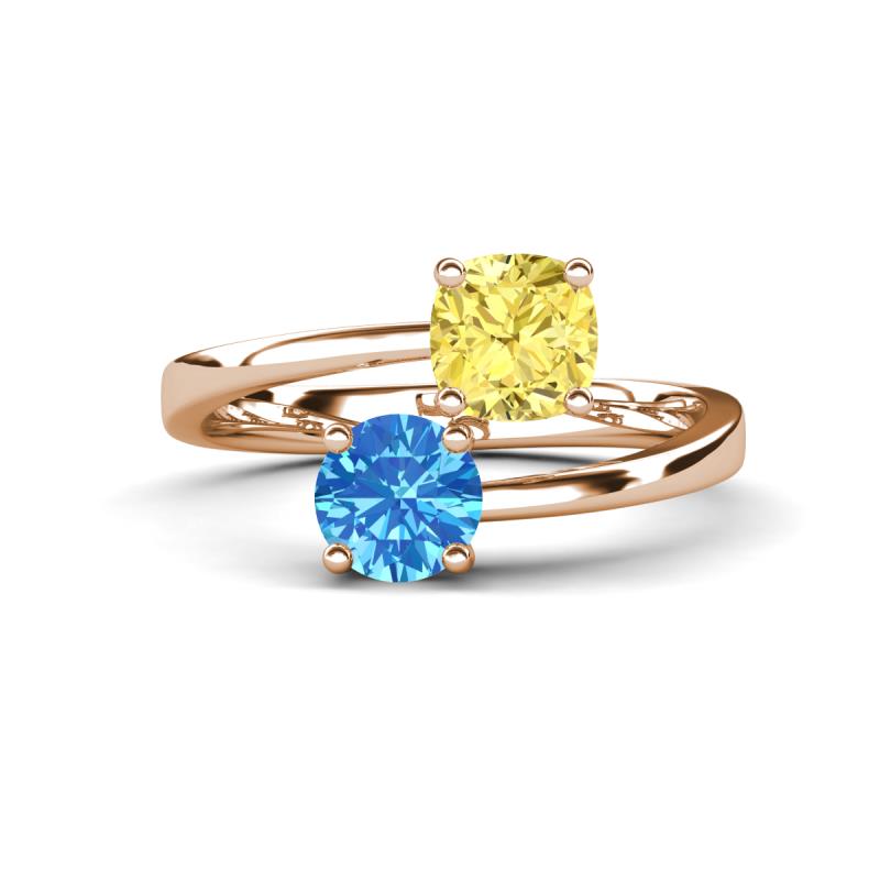 Jianna 6.00 mm Cushion Lab Created Yellow Sapphire and Round Blue Topaz 2 Stone Promise Ring 