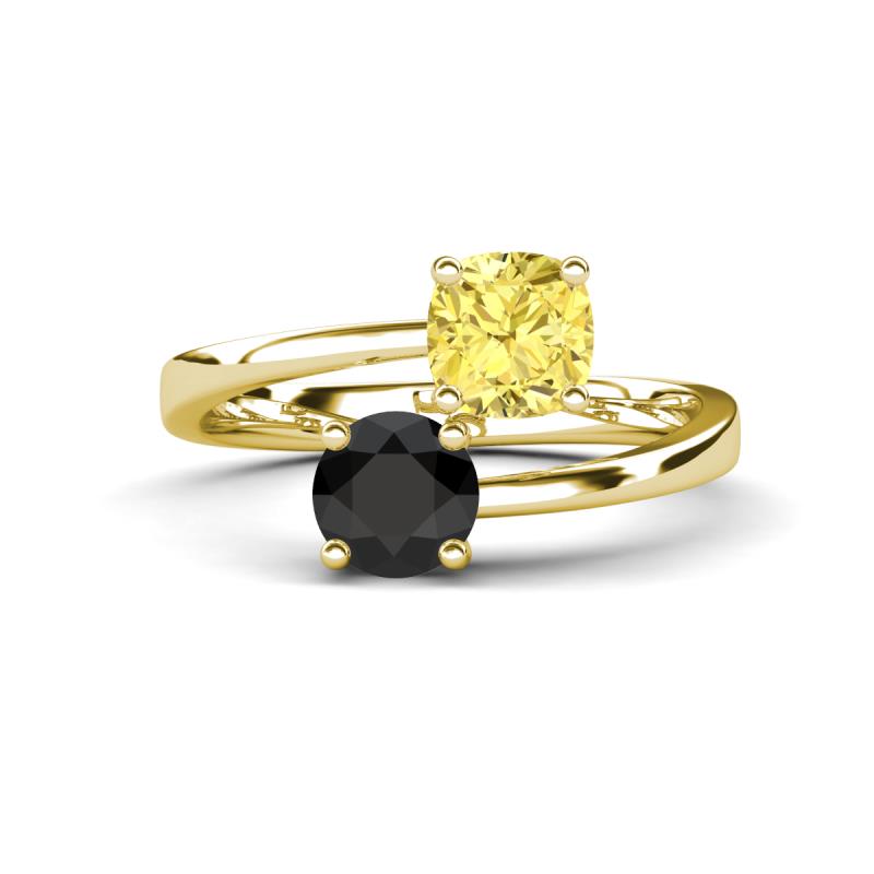 Jianna 6.00 mm Cushion Lab Created Yellow Sapphire and Round Black Diamond 2 Stone Promise Ring 