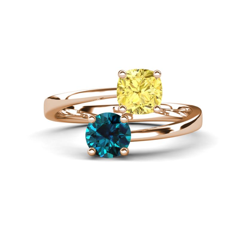 Jianna 6.00 mm Cushion Lab Created Yellow Sapphire and Round Blue Diamond 2 Stone Promise Ring 