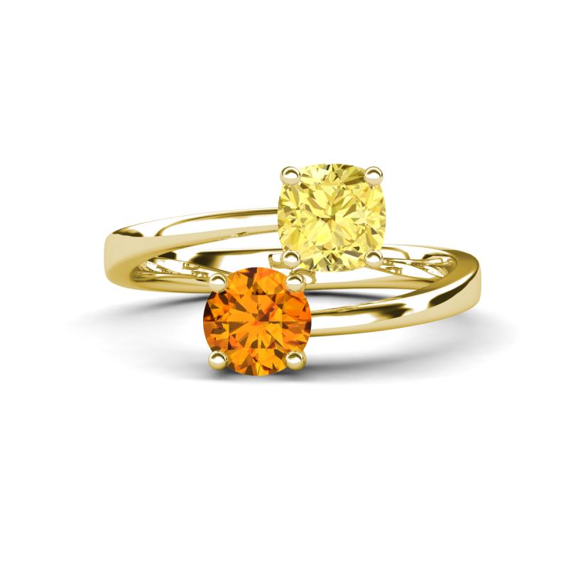 Jianna 6.00 mm Cushion Lab Created Yellow Sapphire and Round Citrine 2 Stone Promise Ring 