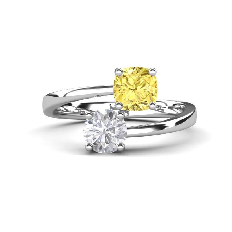 Jianna 6.00 mm Cushion Lab Created Yellow Sapphire and Round White Sapphire 2 Stone Promise Ring 