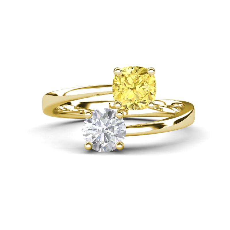 Jianna 6.00 mm Cushion Lab Created Yellow Sapphire and Round White Sapphire 2 Stone Promise Ring 