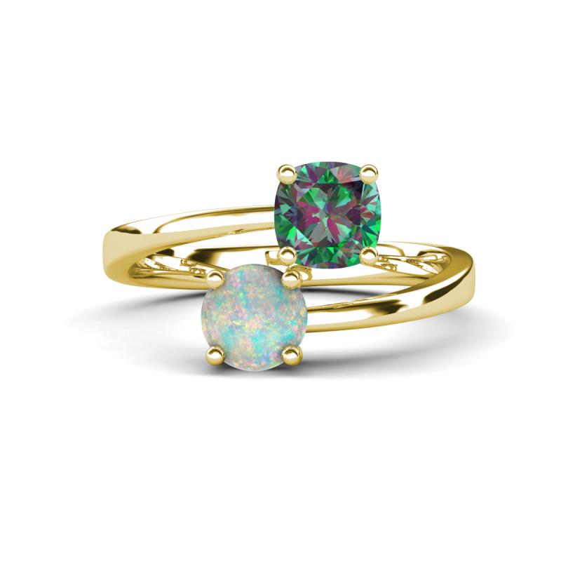 Jianna 6.00 mm Cushion Lab Created Alexandrite and Round Opal 2 Stone Promise Ring 