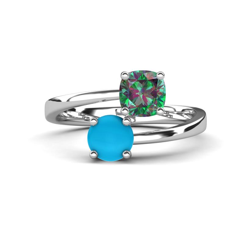 Jianna 6.00 mm Cushion Lab Created Alexandrite and Round Turquoise 2 Stone Promise Ring 