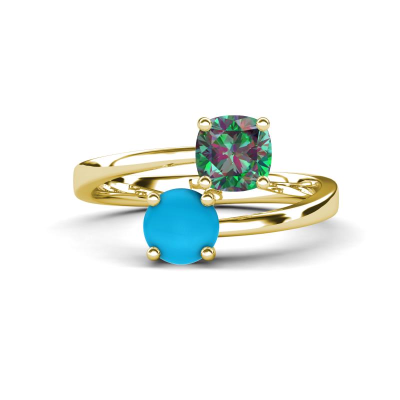 Jianna 6.00 mm Cushion Lab Created Alexandrite and Round Turquoise 2 Stone Promise Ring 