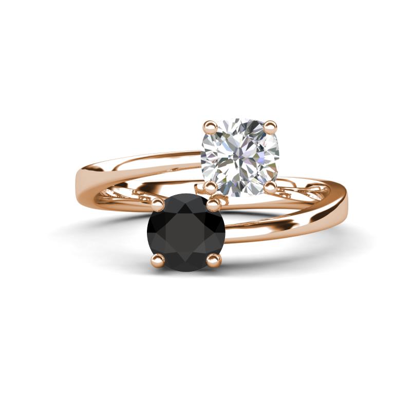 Jianna 6.00 mm Cushion Forever Brilliant Moissanite and Round Black Diamond 2 Stone Promise Ring 
