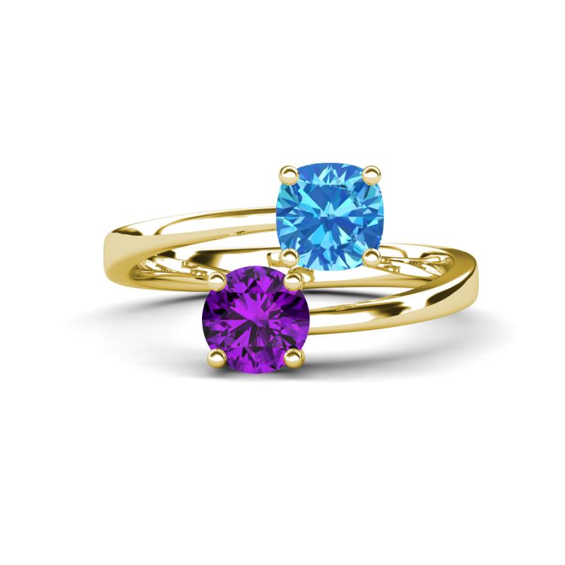 Jianna 6.00 mm Cushion Blue Topaz and Round Amethyst 2 Stone Promise Ring 