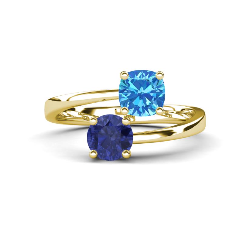 Jianna 6.00 mm Cushion Blue Topaz and Round Iolite 2 Stone Promise Ring 