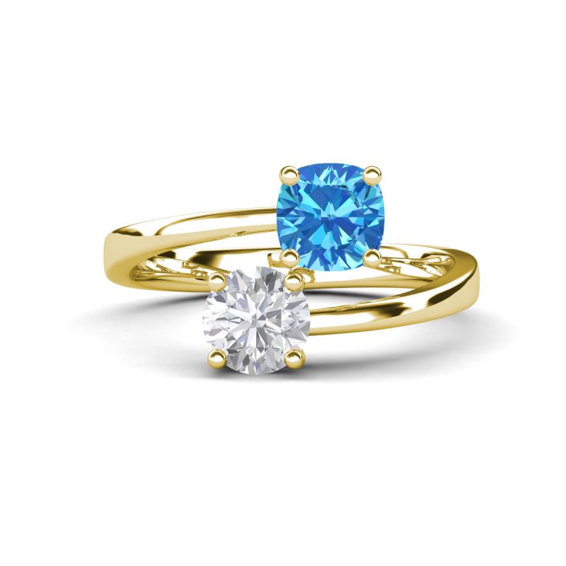 Jianna 6.00 mm Cushion Blue Topaz and Round White Sapphire 2 Stone Promise Ring 