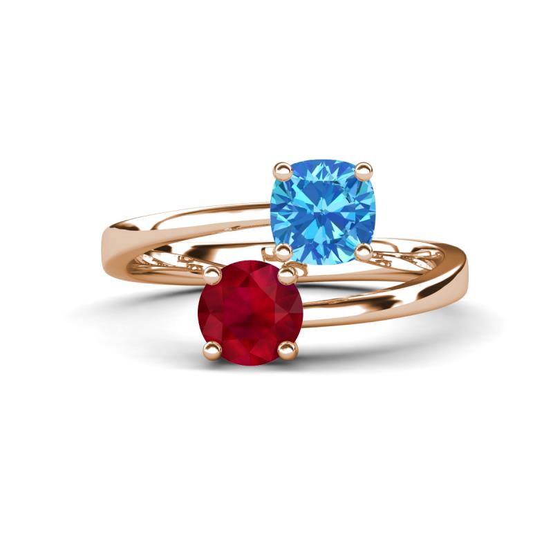 Jianna 6.00 mm Cushion Blue Topaz and Round Ruby 2 Stone Promise Ring 