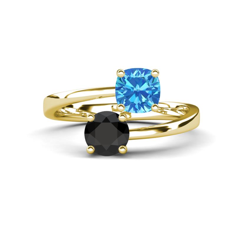 Jianna 6.00 mm Cushion Blue Topaz and Round Black Diamond 2 Stone Promise Ring 