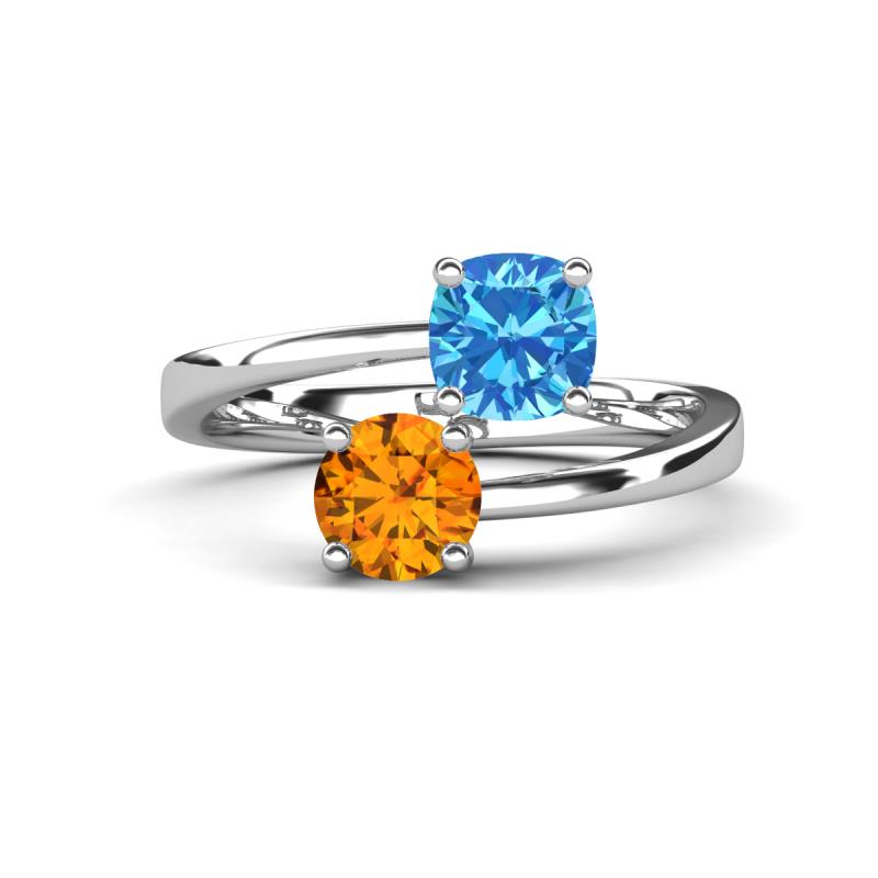 Jianna 6.00 mm Cushion Blue Topaz and Round Citrine 2 Stone Promise Ring 