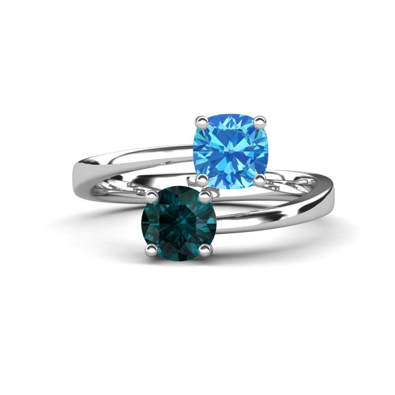 Jianna 6.00 mm Cushion Blue Topaz and Round London Blue Topaz 2 Stone Promise Ring 